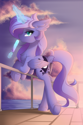 Size: 4000x6000 | Tagged: safe, artist:natanvok, derpibooru import, princess luna, alicorn, pony, g4, absurd resolution, boardwalk, butt, chest fluff, dock, dock fluff, ear fluff, ears, eating, eyebrows, female, folded wings, food, glowing, glowing horn, hoof fluff, horn, ice cream, levitation, licking, long horn, long legs, looking at you, looking sideways, magic, magic aura, mare, moonbutt, outdoors, plot, popsicle, praise the moon, profile, side view, smiling, smiling at you, solo, tail, telekinesis, tongue, tongue out, underhoof, water, wings