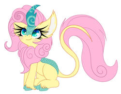 Size: 2392x1848 | Tagged: safe, artist:windykirin, derpibooru import, fluttershy, kirin, pegasus, pony, g4, blushing, cute, female, kirin-ified, shyabetes, simple background, solo, species swap, transparent background