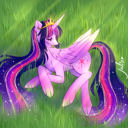 Size: 1000x1000 | Tagged: safe, artist:julieee3e, derpibooru import, princess twilight 2.0, twilight sparkle, twilight sparkle (alicorn), alicorn, pony, g4, crepuscular rays, female, folded wings, long mane, long tail, mare, older, older twilight, older twilight sparkle (alicorn), solo, tail, wings