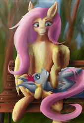 Size: 1472x2160 | Tagged: safe, artist:arisu-kun, derpibooru import, fluttershy, oc, pegasus, pony, semi-anthro, g4, digital art, duo, human shoulders