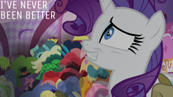 Size: 2000x1125 | Tagged: safe, derpibooru import, edit, edited screencap, editor:quoterific, screencap, rarity, pony, unicorn, g4, inspiration manifestation, carousel boutique, clothes, dress, gritted teeth, hat, horn, solo, teeth