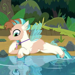 Size: 1200x1200 | Tagged: safe, artist:anonymous, derpibooru import, terramar, human, seapony (g4), eye color change, human to seapony, jewelry, male, mid-transformation, necklace, reflection, solo, transformation, water