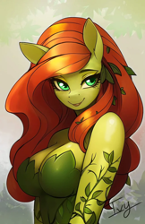 Size: 640x989 | Tagged: safe, artist:therocknrollmartian, derpibooru import, anthro, earth pony, pony, big breasts, breasts, busty oc, cleavage, clothes, dc comics, female, looking at you, mare, poison ivy, ponified, smiling, smiling at you, solo, species swap