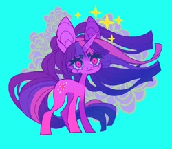 Size: 966x839 | Tagged: safe, artist:cutesykill, derpibooru import, twilight sparkle, unicorn twilight, pony, unicorn, g4, big ears, blue background, blue sclera, colored eyebrows, colored eyelashes, colored pupils, colored sclera, concave belly, ears, eyebrows, eyebrows visible through hair, female, flower, horn, impossibly large ears, long legs, long mane, long tail, lyrics in the description, mare, multicolored eyes, multicolored mane, multicolored tail, purple coat, purple eyes, purple mane, purple tail, simple background, slender, solo, sparkles, standing, straight mane, straight tail, tail, thick eyelashes, thin, unicorn horn, windswept mane, windswept tail, wingding eyes
