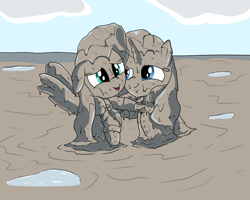 Size: 2000x1600 | Tagged: safe, artist:amateur-draw, derpibooru import, fluttershy, rarity, pegasus, unicorn, g4, bowtie, clothes, covered in mud, female, flarity, horn, hug, lesbian, mare, mud, mud bath, muddy, pleated skirt, sailor uniform, school uniform, shipping, skirt, uniform, wet and messy