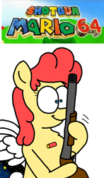 Size: 1772x3023 | Tagged: safe, artist:professorventurer, derpibooru import, oc, oc:power star, chubby, gun, rule 85, shotgun, super mario 64, vent art, weapon