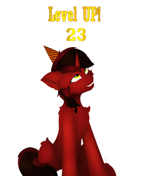 Size: 3235x3787 | Tagged: safe, artist:flapstune, derpibooru import, oc, oc:flaps tune, pony, unicorn, birthday, female, golden eyes, hat, horn, looking up, mare, party hat, signature, simple background, sitting, smiling, solo, tail, transparent background, two toned mane, two toned tail