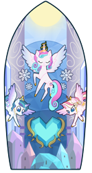 Size: 1070x2000 | Tagged: safe, artist:lovinglypromise, derpibooru import, oc, oc:charming wish, oc:crystal rose, oc:lovely promise, alicorn, pony, female, male, mare, offspring, parent:princess cadance, parent:shining armor, parents:shiningcadance, stained glass, stallion