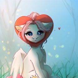 Size: 4000x4000 | Tagged: safe, artist:miokomata, derpibooru import, oc, oc only, oc:luna, pegasus, pony, blushing, chest fluff, cute, ears, floating heart, floppy ears, grin, heart, heart eyes, looking at you, ocbetes, sitting, smiling, smiling at you, solo, wingding eyes