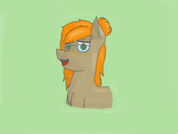 Size: 4080x3060 | Tagged: safe, artist:kokopingas98, derpibooru import, oc, oc only, oc:quick shelf, earth pony, pony, bust, cute, digital art, earth pony oc, female, glasses, green background, hair bun, happy, looking at you, mature, redhead, simple background, smiling, smiling at you, solo