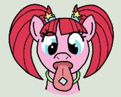Size: 391x315 | Tagged: safe, artist:cutehorseprions, derpibooru import, pacific glow, earth pony, pony, g4, drug use, drugs, female, green background, mare, pigtails, simple background, solo, tongue, tongue out, twintails