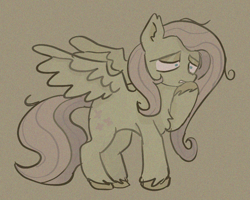 Size: 924x739 | Tagged: safe, artist:clandestine, derpibooru exclusive, derpibooru import, fluttershy, pegasus, pony, g4, chest fluff, colored pinnae, cutie mark, desaturated, ear fluff, ears, lidded eyes, nervous, pink mane, pink tail, solo, standing, tail, unshorn fetlocks, wings