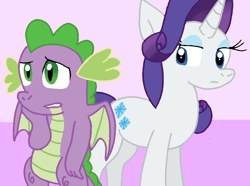 Size: 872x650 | Tagged: safe, artist:cmara, derpibooru import, rarity, spike, dragon, pony, unicorn, g4, duo, female, horn, male