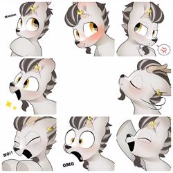 Size: 4096x4096 | Tagged: safe, artist:mochi_nation, derpibooru import, oc, oc only, goat, blushing, bust, commission, cross-popping veins, ear piercing, earring, emanata, expressions, eyes closed, goat oc, jewelry, male, open mouth, open smile, pictogram, piercing, smiling, solo, sparkles