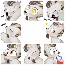 Size: 4096x4096 | Tagged: safe, artist:mochi_nation, derpibooru import, oc, oc only, goat, bust, commission, crying, drink, drinking, drinking straw, ear piercing, earring, expressions, eye shimmer, eyes closed, goat oc, jewelry, male, open mouth, open smile, piercing, smiling, solo, sparkles, squishy cheeks, tongue, tongue out, yawn