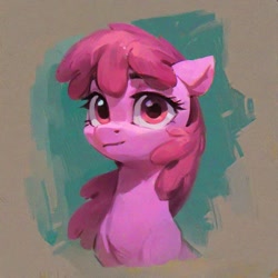 Size: 1024x1024 | Tagged: safe, ai content, derpibooru import, generator:pony diffusion v6 xl, generator:stable diffusion, machine learning generated, berry punch, berryshine, earth pony, pony, g4, painting, simple background, smiling, solo