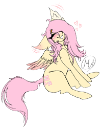 Size: 694x875 | Tagged: safe, artist:momma-fleur, derpibooru import, fluttershy, pegasus, g4, blushing, cute, cutie mark, ear fluff, ears, floppy ears, happy, shyabetes, signature, simple background, sitting, smiling, solo, transparent background