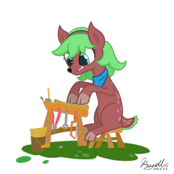 Size: 2048x2048 | Tagged: safe, artist:rayelli, derpibooru import, oc, oc only, oc:jora asters, deer, bucket, cute, deer oc, non-pony oc, saw, simple background, sitting, solo, tools, transparent background, wrench