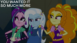 Size: 2000x1125 | Tagged: safe, derpibooru import, edit, edited screencap, editor:quoterific, screencap, adagio dazzle, aria blaze, trixie, equestria girls, g4, rainbow rocks