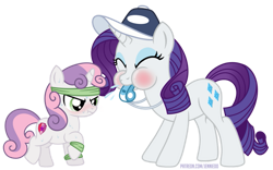 Size: 827x516 | Tagged: safe, artist:jennieoo, derpibooru import, rarity, sweetie belle, pony, unicorn, g4, sisterhooves social, blowing whistle, blushing, coach rarity, coaching cap, commission, cute, diasweetes, duo, duo female, exercise, eyeshadow, female, horn, makeup, mouth hold, puffy cheeks, rarara, raribetes, rarity's whistle, red face, scrunchy face, show accurate, siblings, simple background, sisters, spitting, sports, sweat, sweatband, sweating profusely, that pony sure does love whistles, tomboy rarity, training, transparent background, vector, whistle, whistle necklace