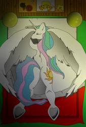 Size: 876x1286 | Tagged: safe, derpibooru import, princess celestia, g4, bed, bedroom, butt, food, morning, pizza, sleepy, sunbutt