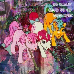 Size: 452x452 | Tagged: safe, derpibooru import, edit, edited screencap, editor:youssoupoff, screencap, bubbles (g1), cotton candy (g1), moondancer (g1), earth pony, pony, unicorn, g1, my little pony 'n friends, rescue at midnight castle, :o, chained, chains, female, glitchcore, horn, mare, open mouth, tail