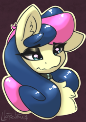 Size: 719x1023 | Tagged: safe, artist:llametsul, derpibooru import, bon bon, sweetie drops, pony, chest fluff, choker, colored sketch, eye clipping through hair, eyeshadow, makeup, signature, sketch, solo, wavy mouth