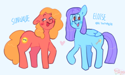 Size: 3370x2036 | Tagged: safe, artist:vemrill, derpibooru import, oc, oc only, earth pony, pegasus, pony, duo, earth pony oc, pegasus oc, smiling