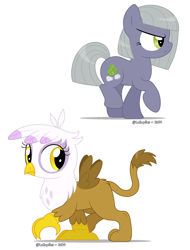 Size: 1080x1420 | Tagged: safe, artist:lullapiies, derpibooru import, gilda, griffon, pony, chickub, filly limestone pie, simple background, white background, younger