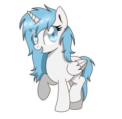 Size: 612x598 | Tagged: safe, artist:caramelsnow, derpibooru import, oc, oc:nara (fl), alicorn, pony, dancing, happy, looking at you, raised hoof, raised leg, simple background, solo, white background