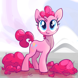 Size: 2048x2048 | Tagged: safe, artist:pfeffaroo, derpibooru import, pinkie pie, earth pony, pony, g4, alternate hairstyle, blue eyes, cute, diapinkes, female, haircut, high res, looking at you, mare, short mane, short tail, signature, smiling, smiling at you, solo, tail