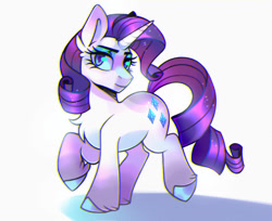 Size: 1920x1568 | Tagged: safe, artist:virygo19, derpibooru import, rarity, pony, unicorn, g4, chromatic aberration, colored hooves, female, horn, mare, simple background, smiling, solo, unshorn fetlocks, white background