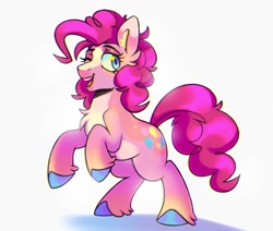 Size: 2182x1850 | Tagged: safe, artist:virygo19, derpibooru import, pinkie pie, earth pony, pony, g4, chromatic aberration, coat markings, colored hooves, countershading, facial markings, female, looking at you, mare, one eye closed, open mouth, open smile, rearing, simple background, smiling, solo, star (coat marking), unshorn fetlocks, white background, wink, winking at you