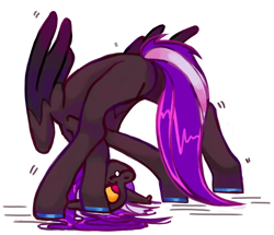 Size: 2130x1832 | Tagged: safe, artist:tymbochka, derpibooru import, oc, oc only, oc:wicked whims, hybrid, pegabat, pegasus, butt, contortionist, featureless crotch, female, flexible, parent:oc:kelp butt, parent:oc:ogkb, parent:oc:razzmatazz gleam, parents:oc x oc, plot, simple background, solo, white background