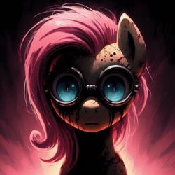 Size: 1024x1024 | Tagged: safe, ai content, derpibooru import, generator:bing image creator, generator:dall-e 3, machine learning generated, fluttershy, pegasus, pony, g4, bust, closed mouth, female, mare, prompter:enterusxrname, shocked, shocked eyes, solo, thousand yard stare