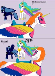 Size: 4250x5845 | Tagged: safe, artist:ashertye, derpibooru import, princess celestia, princess luna, alicorn, horse, pony, g4, absurd resolution, cat calling, crossover, music notes, she-ra and the princesses of power, swift wind