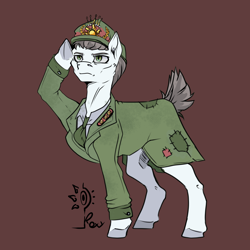 Size: 3000x3000 | Tagged: safe, derpibooru import, oc, oc only, oc:verbose maxim, earth pony, equestria at war mod, clothes, earth pony oc, hat, male, necktie, salute, short tail, simple background, solo, stallion, tail, uniform