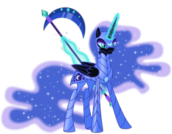 Size: 5270x4127 | Tagged: safe, artist:osipush, derpibooru import, nightmare moon, g4, absurd resolution, alternate universe, armor, body armor, concave belly, ethereal mane, ethereal tail, folded wings, helmet, heroes of might and magic, horn, inkscape, leg armor, long horn, long legs, long mane, long tail, magic, neck armor, ponies of flight and magic, scythe, simple background, slender, solo, starry mane, starry tail, tail, tall, telekinesis, thin, transparent background, vector, wings
