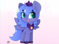 Size: 4000x3000 | Tagged: safe, artist:zokkili, derpibooru import, princess luna, alicorn, pony, g4, beanbrows, crown, cute, ear fluff, ears, eyebrows, eyebrows visible through hair, female, filly, foal, gradient background, heart, heart eyes, high res, horn, jewelry, lunabetes, open mouth, open smile, peytral, regalia, signature, smiling, solo, sparkles, sparkly eyes, spread wings, starry eyes, unshorn fetlocks, wingding eyes, wings, woona, younger