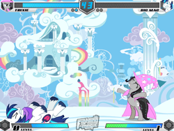 Size: 636x477 | Tagged: safe, artist:fimroots, derpibooru import, big macintosh, octavia melody, shining armor, trixie, fighting is magic, g4, cloudsdale, fan game, fighting is magic suchromium, flying, game screencap, house, palette swap, recolor