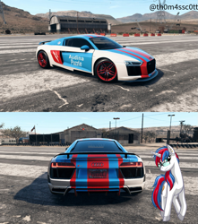 Size: 955x1080 | Tagged: safe, artist:snowy starshine, derpibooru import, oc, oc only, oc:audina puzzle, pony, unicorn, airfield, car, glasses, horn, mountain, mountain range, need for speed, sky