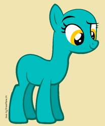 Size: 601x721 | Tagged: safe, artist:dragonflame59, derpibooru import, earth pony, pony, g4, hurricane fluttershy, season 2, bald, base, dreamworks face, female, mare, simple background, smiling, solo, tan background