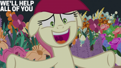 Size: 2000x1125 | Tagged: safe, derpibooru import, edit, edited screencap, editor:quoterific, screencap, roseluck, earth pony, pony, g4, it isn't the mane thing about you, background pony, ears, female, floppy ears, mare, open mouth, solo