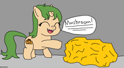 Size: 1522x838 | Tagged: safe, artist:astrearts17, derpibooru import, oc, oc only, pony, unicorn, eyes closed, female, filly, foal, gap teeth, gold, horn, smiling, solo, speech bubble