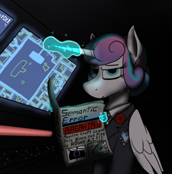 Size: 857x868 | Tagged: safe, artist:thebathwaterhero, derpibooru import, princess flurry heart, alicorn, adult flurry heart, clothes, cyoa:semantic error, newspaper, older, suit