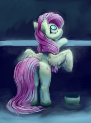 Size: 507x684 | Tagged: safe, artist:xallaanacyoxcyor, derpibooru import, fluttershy, pegasus, pony, g4, bipedal, bipedal leaning, butt, female, leaning, mare, plot, solo, wings