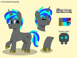 Size: 4200x3150 | Tagged: safe, artist:alejandrogmj, derpibooru import, oc, oc only, oc:sama, pony, unicorn, horn, reference sheet, unicorn oc