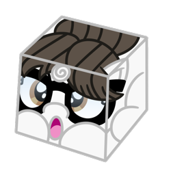 Size: 718x718 | Tagged: safe, artist:pony4koma, derpibooru import, raven, object pony, original species, pony, unicorn, g4, :o, background pony, bangs, cube, female, front view, glasses, hair bun, horn, magic, mare, necktie, open mouth, ponified, secretary, side view, simple background, sketch, solo, species swap, transformation, transparent background