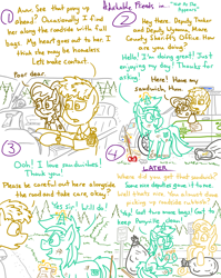 Size: 4779x6013 | Tagged: safe, artist:adorkabletwilightandfriends, derpibooru import, bon bon, lyra heartstrings, sweetie drops, oc, oc:tucker, oc:wyanna, comic:adorkable twilight and friends, adorkable, adorkable friends, automobile, bag, can, car, charity, cleaning, comic, confusion, cute, dirty, dork, empathy, food, happy, helping, kindness, lunch bag, magic, mud, muddy, oblivious, paper, police, police car, road, road sign, sandwich, sheriff, sitting, smiling, stick, trash, vehicle, volunteering, walkie talkie, watch