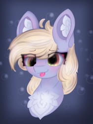 Size: 2688x3582 | Tagged: safe, artist:sodapop sprays, derpibooru import, derpy hooves, pegasus, pony, g4, :p, blushing, bust, chest fluff, commission, derp, ear fluff, ears, female, happy, mare, portrait, solo, tongue, tongue out, ych result, your character here